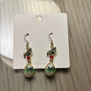 Elegant Gold-Tone Green Floral Drop Earrings by